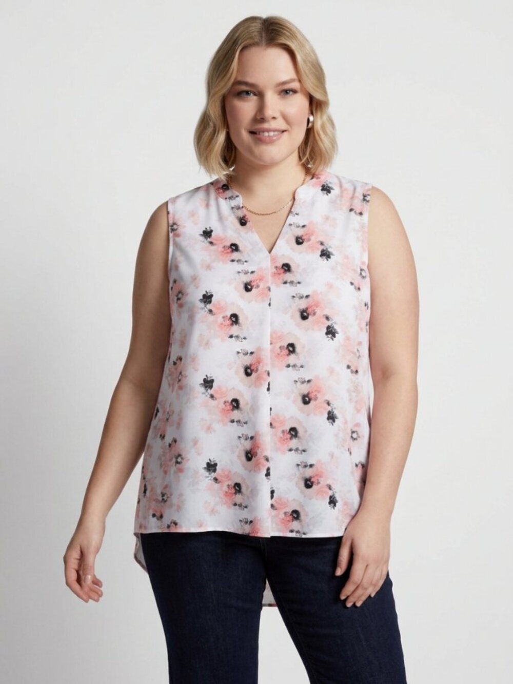 Massini plus size 3X sleeveless white, pink,and black floral print womens blouse